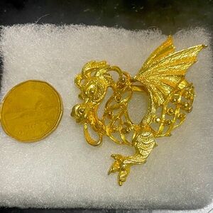 Vintage Dragon Brooch Gold Tone